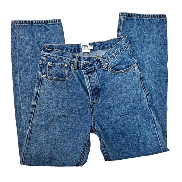 Princess Polly Blue Denim Button Fly Straight Leg Jeans Size 0 (26x28) - Picture 2 of 15